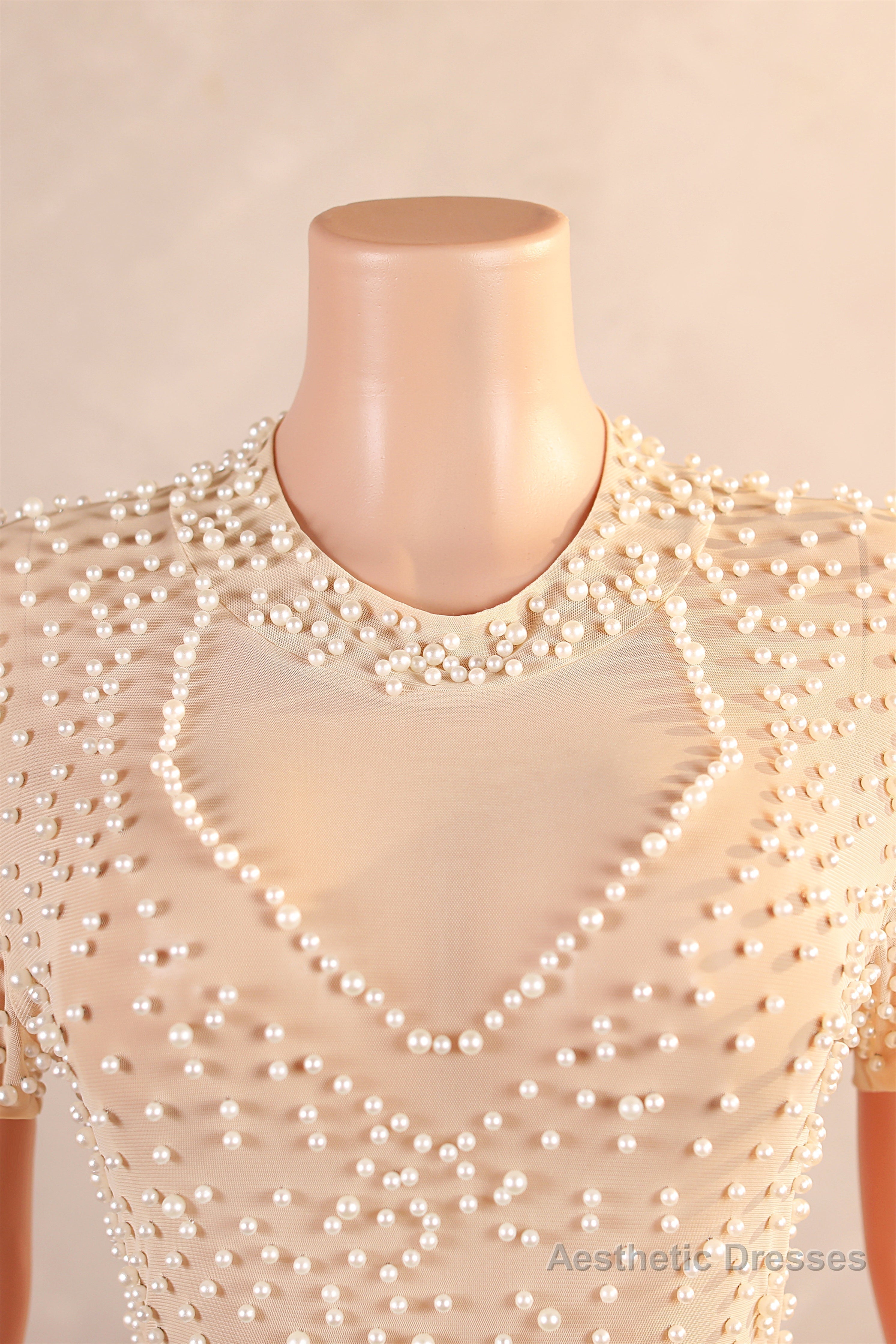 Crew Sheath Ankle-Length Zipper Beads Split Side Short Sleeve Evening Dress