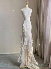 White Sheath Halter Backless Wedding Dress