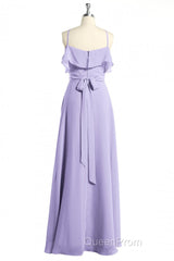 Lavender Halter Ruffled A-Line Long Bridesmaid Dresses