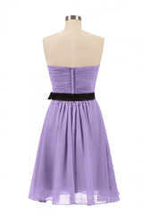 Lavender Strapless Tie-Side Short Bridesmaid Dresses