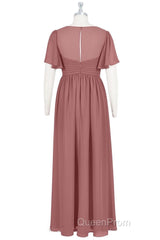 Brown V-Neck High-Waist Long Maternity Bridesmaid Dresses