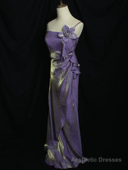 Purple Vintage Floral Embellished Sheath Gown Evening Dress
