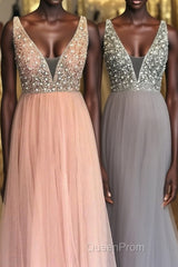 Princess Illusion V Blush Pink Evening Prom Dresses with Beading