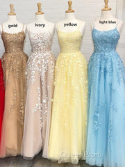 Princess Straps Long Evening Prom Dresses with Lace Appliques