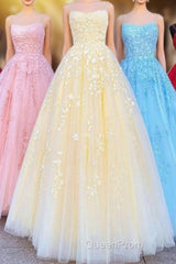 Princess Straps Long Evening Prom Dresses with Lace Appliques