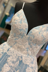 Elegant V Neck Lace-Up Back Pink Long Evening Prom Dresses with Appliques