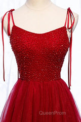 Straps Red Long Evening Prom Dresses with Beaded Bodice