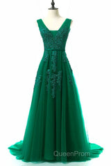 A-line Tulle Grey Long Evening Prom Dresses