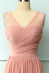 A-line Blush Pink Bridesmaid Dress with Lace Top
