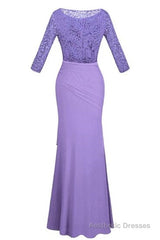 Crew Neck Lace Ruffles Lavender Mother of Bridal Dress