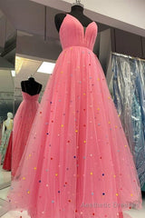 Princess A-line Hot Pink Tulle Long Prom Dress