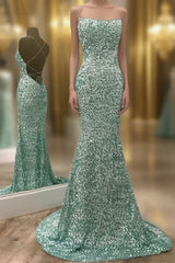Mint Green Sparkly Chic Long Formal Evening Dresses Mermaid Evening Prom Dresses