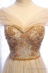 A-Line Cap Sleeves Champagne Formal Dress