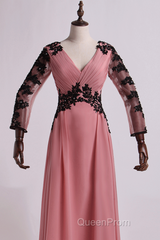 Dusty Pink Chiffon Long Sleeve Mother of the Bride Dresses with Appliques