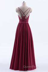 Wine Red Chiffon A-line Long Pleated Bridesmaid Dresses