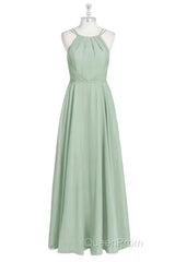Sage Green Chiffon Halter A-Line Long Bridesmaid Dresses
