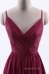 Wine Red Chiffon A-line Long Pleated Bridesmaid Dresses