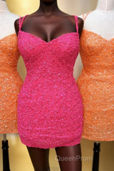 Orange Sequins Double Straps Sheath Homecoming Dresses