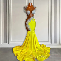 Yellow Scoop Evening Prom Dresses with Beadings and Tassels - Mermaid Long