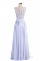 Lavender Lace Crew Neck A-Line Bridesmaid Dresses