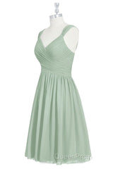 Sage Green Chiffon Lace-Up Short Bridesmaid Dresses
