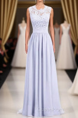 Lavender Lace Crew Neck A-Line Bridesmaid Dresses