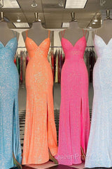 Stunning Straps Sequined Mermaid Long Evening Prom Dresses