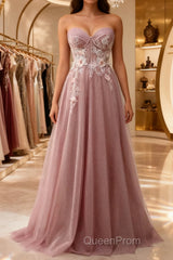 A-Line Sweetheart Neckline Long Evening Prom Dresses With Appliques