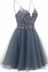 A-line Straps Appliques Tulle Short Homecoming Dresses