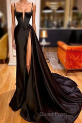 Gorgeous Black Spaghett-Straps Evening Prom Dresses With Slit