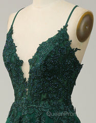 A-Line Tulle Spaghetti Straps Appliques Long Evening Prom Dresses with Alit