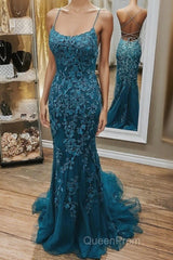 Mermaid Teal Lace Backless Mermaid Dark Teal Lace Long Evening Prom Dresses Long Formal Evening Dresses