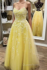 Backless Yellow Lace Formal Evening Prom Dresses
