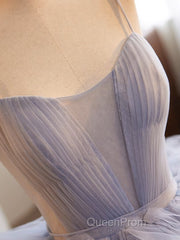 Blue Tulle Long Evening Prom Gown, Blue Tulle Long Sweet 16 Dresses