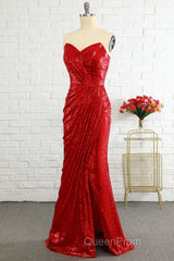 Sheath Sweetheart Red Sequins Evening Prom Dresses with Sequins