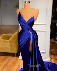 Glamorous Royal Blue Sweetheart Evening Prom Dresses Mermaid Long Evening Gowns With Split
