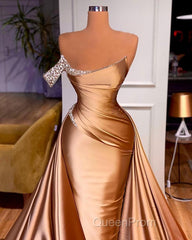 Chic One Shoulder Beaded Mermaid Evening Prom Dresses With Court Train
