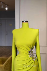Ginger yellow High-neck Long-sleeves Metallic Beaded Mermaid Evening Prom Dresses