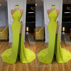 Unique Ginger yellow Triangle Neck Sexy high side-cut Long Evening Dresses
