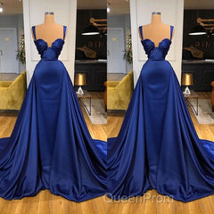 Chic Royal Blue Straps Sweetheart Evening Prom Dresses Overskirt With Detachable Train