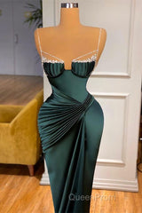 Gorgeous Dark Green Spaghetti-Straps Mermaid Evening Prom Dresses With Beadings