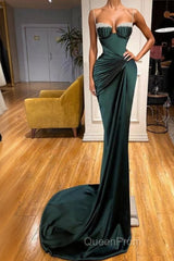 Gorgeous Dark Green Spaghetti-Straps Mermaid Evening Prom Dresses With Beadings