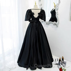 Classy Black Evening Prom Dresses Formal Dresses with Bubble Sleeves