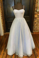 Princess Light Blue A-line Straps Long Evening Prom Gown