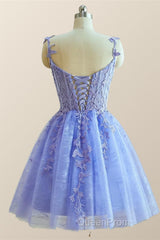 Straps Periwinkle Lace Appliques A-line Short Dresses