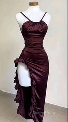 Sexy Slit Ruffles Evening Prom Dresses