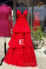 Sparkly Spaghetti Straps Tiered Tulle Evening Prom Dresses, New Long Party Gown