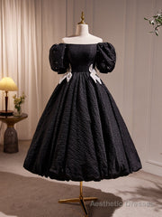 Elegant Black A-Line Off Shoulder Prom Dress with Beads