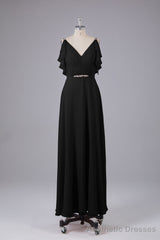 Elegant Chiffon Straps V-Back Long Bridesmaid Dresses