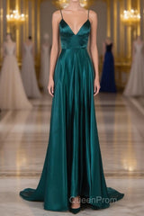 Elegant Open Back Spaghetti Straps Sweep Train Long Evening Prom Dresses